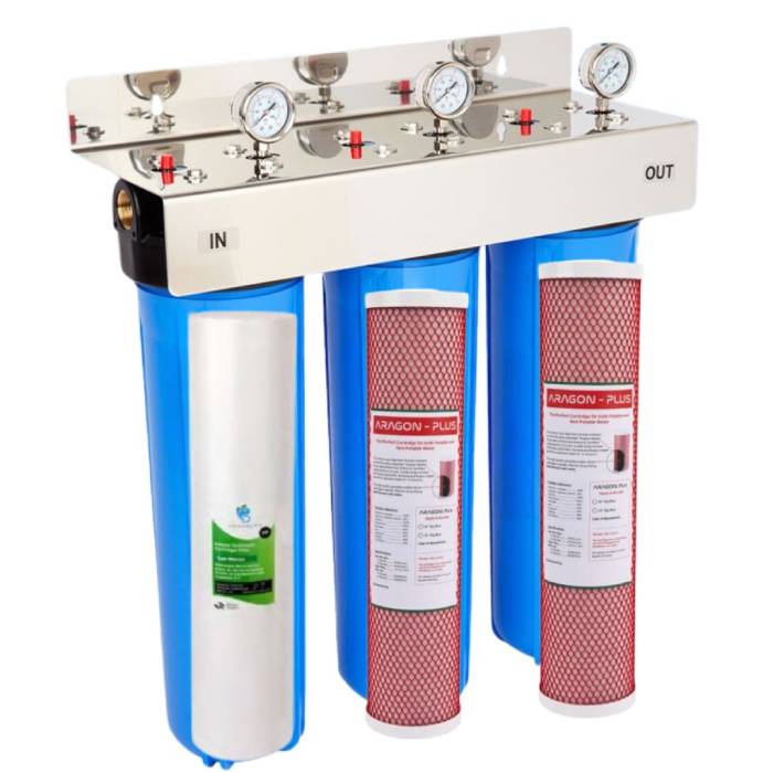 Triple Whole House High Flow 20 Inch Water Filter with SS Bracket with Filters